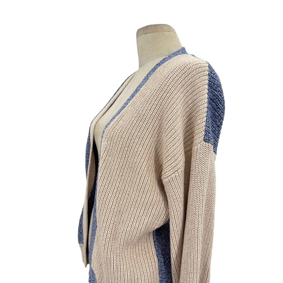 INTERMIX Aurora Two-Tone Rib Knit Cardigan Sweater Blue Beige Size XS - Picture 6 of 12